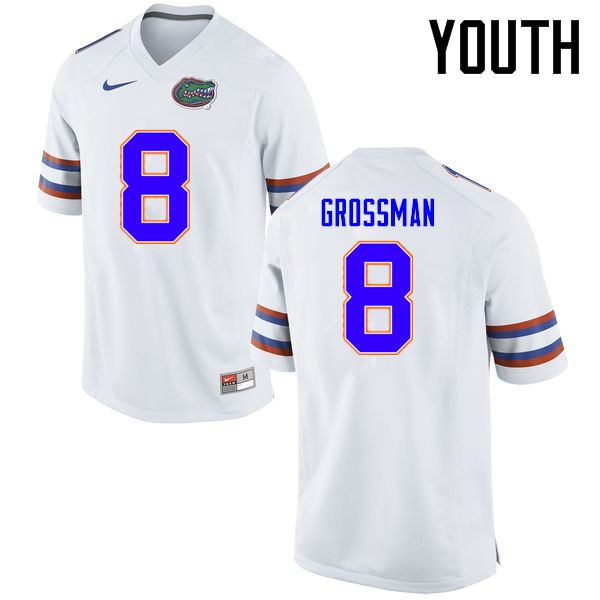 Youth Florida Gators #8 Rex Grossman College Football Jerseys Sale-White - Click Image to Close